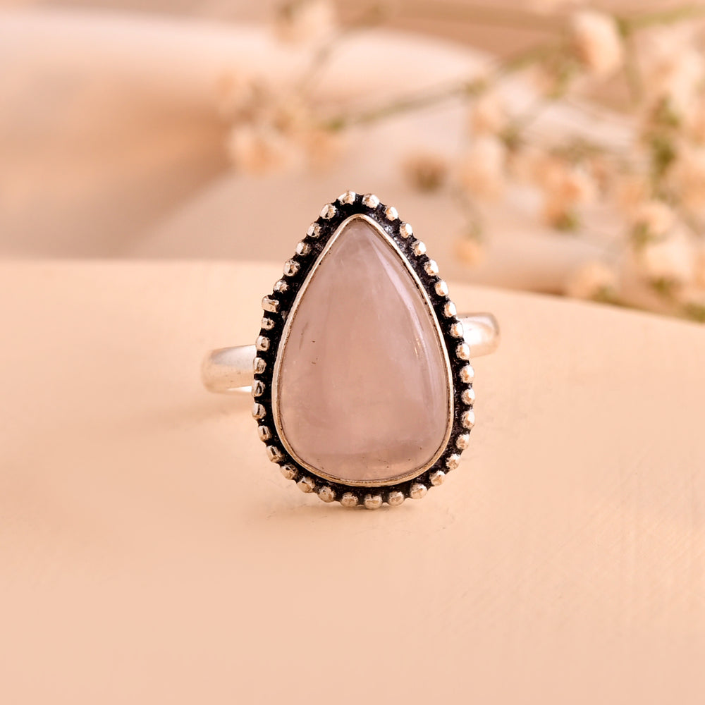 NATURAL ROSE QUARTZ  PEAR SHAPE  RING Gemstone