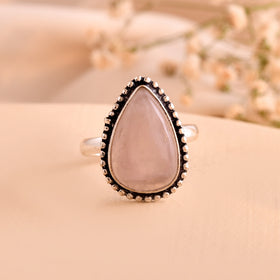 NATURAL ROSE QUARTZ  PEAR SHAPE  RING Gemstone