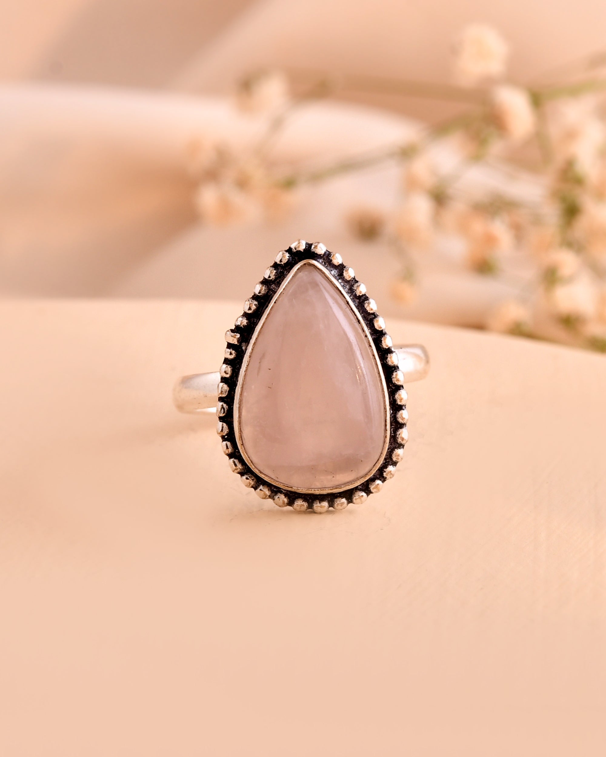 NATURAL ROSE QUARTZ  PEAR SHAPE  RING Gemstone