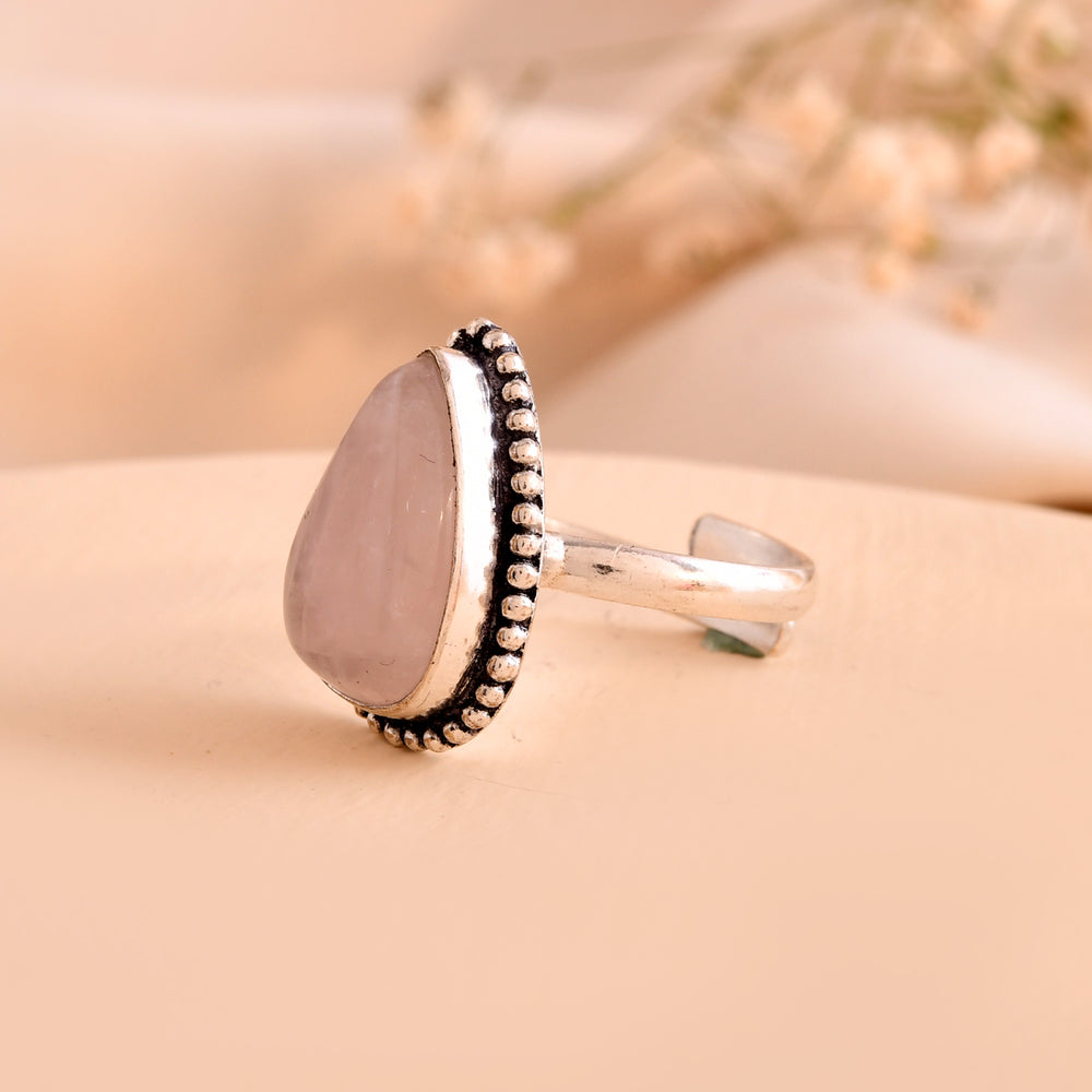 NATURAL ROSE QUARTZ  PEAR SHAPE  RING Gemstone