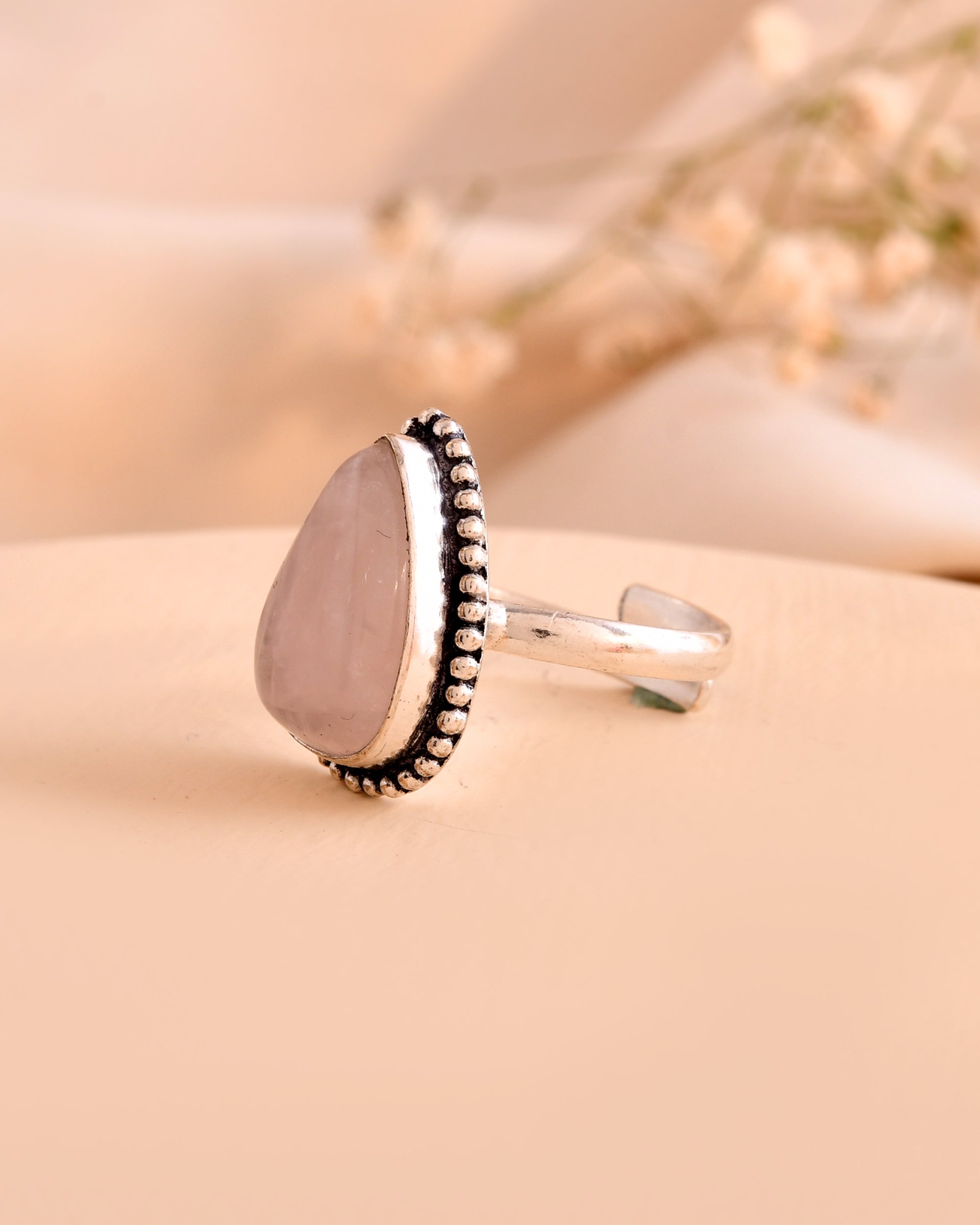 NATURAL ROSE QUARTZ  PEAR SHAPE  RING Gemstone