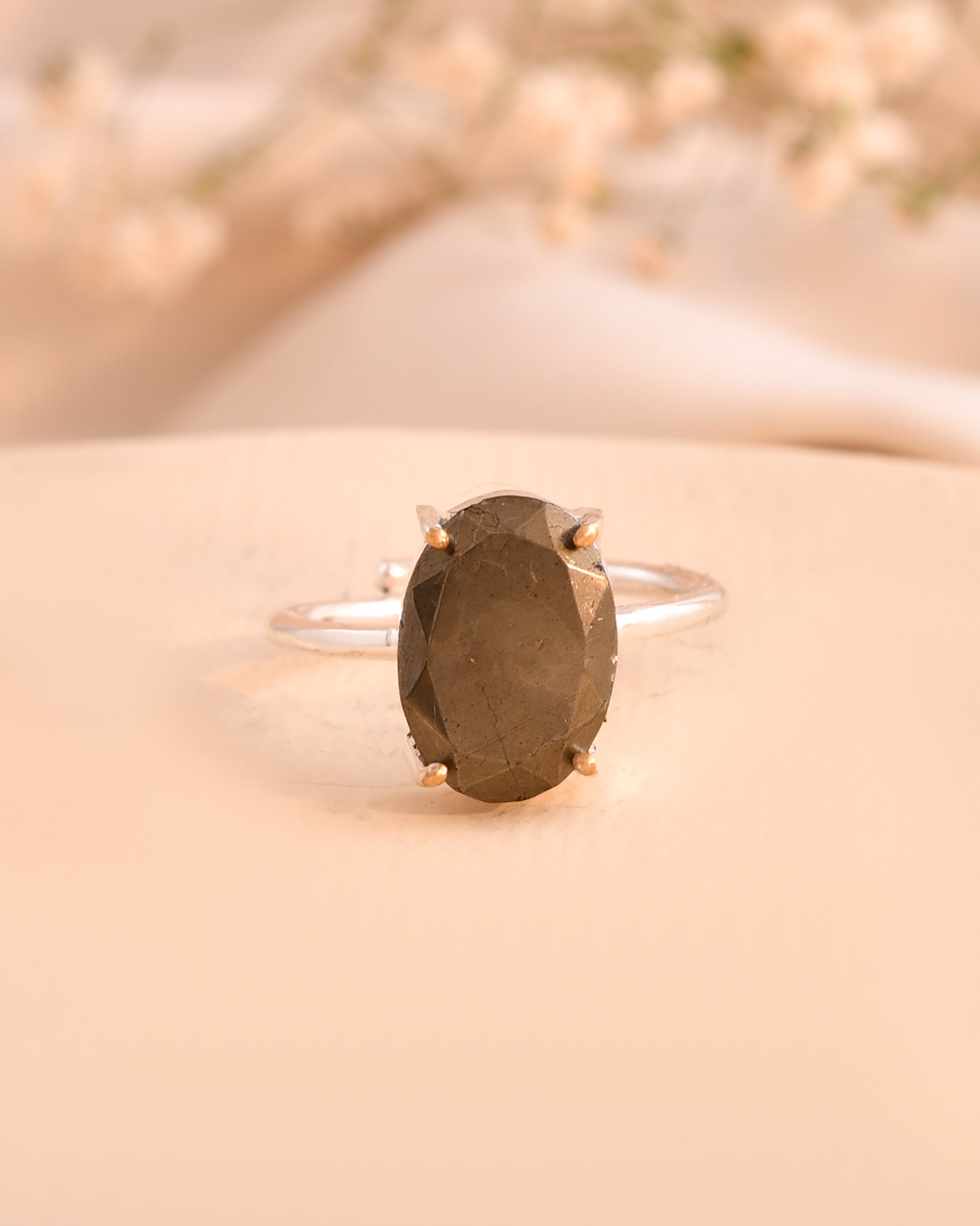 NATURAL PYRITE  FACITED RING 100% Natural Gemstone