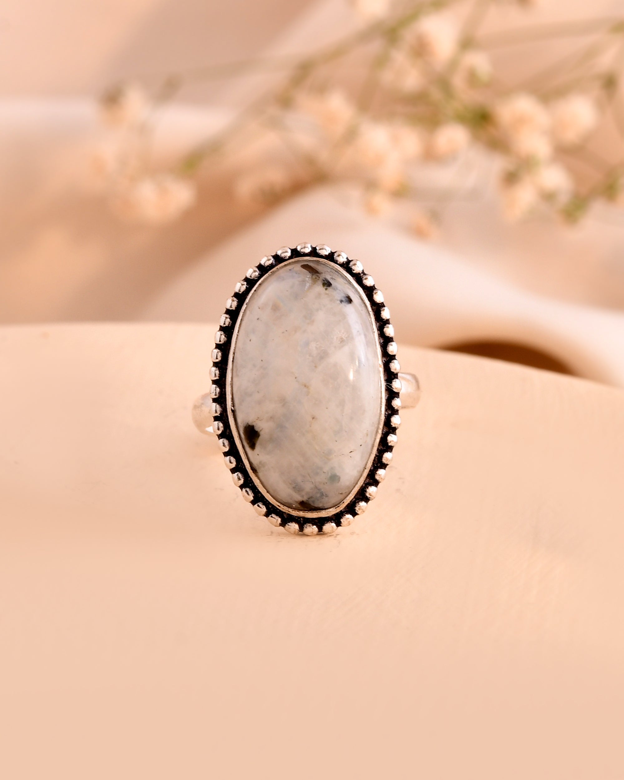 NATURAL RAINBOW MOONSTONE  RING 100% Natural Gemstone