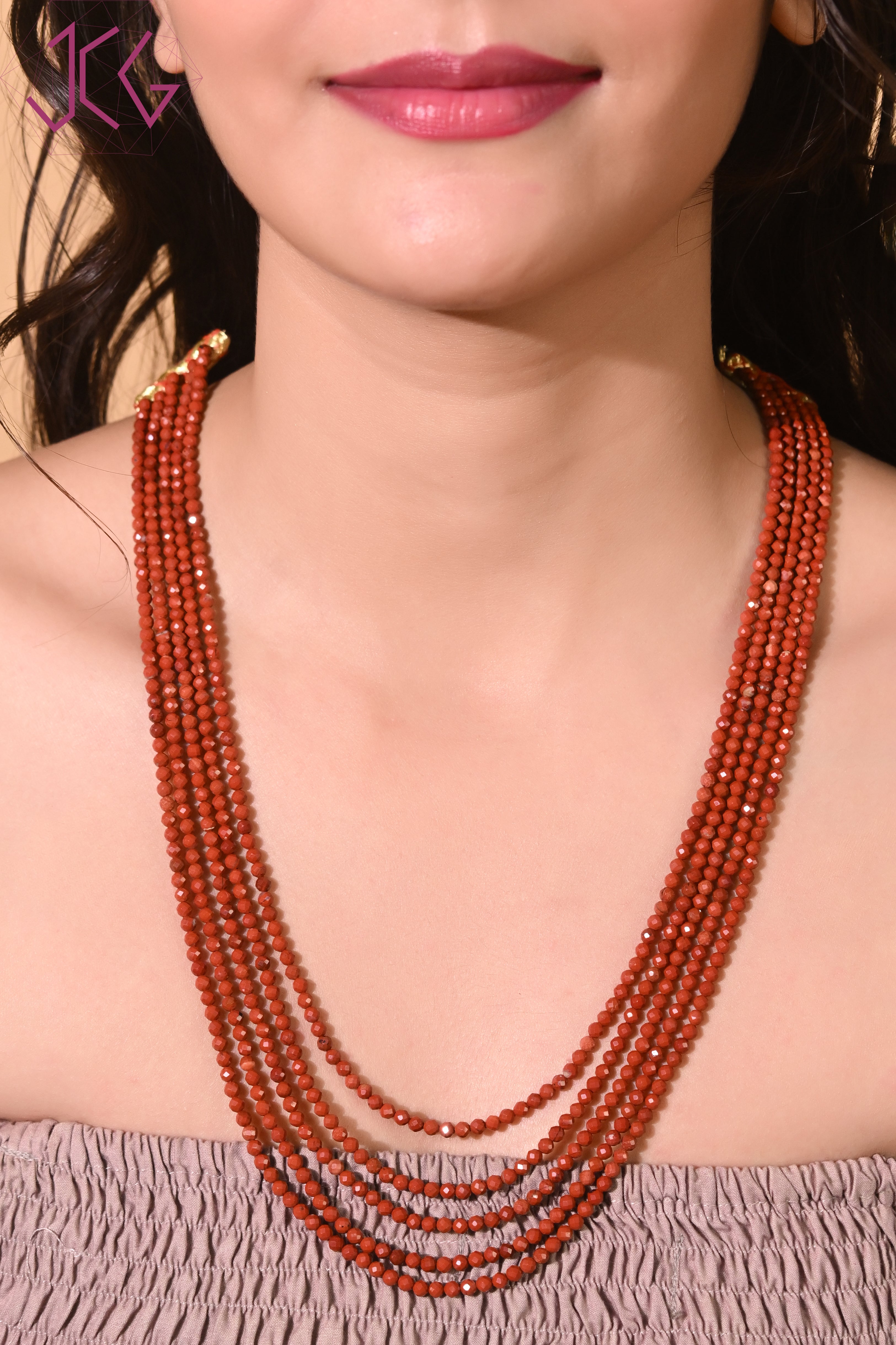 Natural Red Jasper Beaded Necklace (With Certificate)