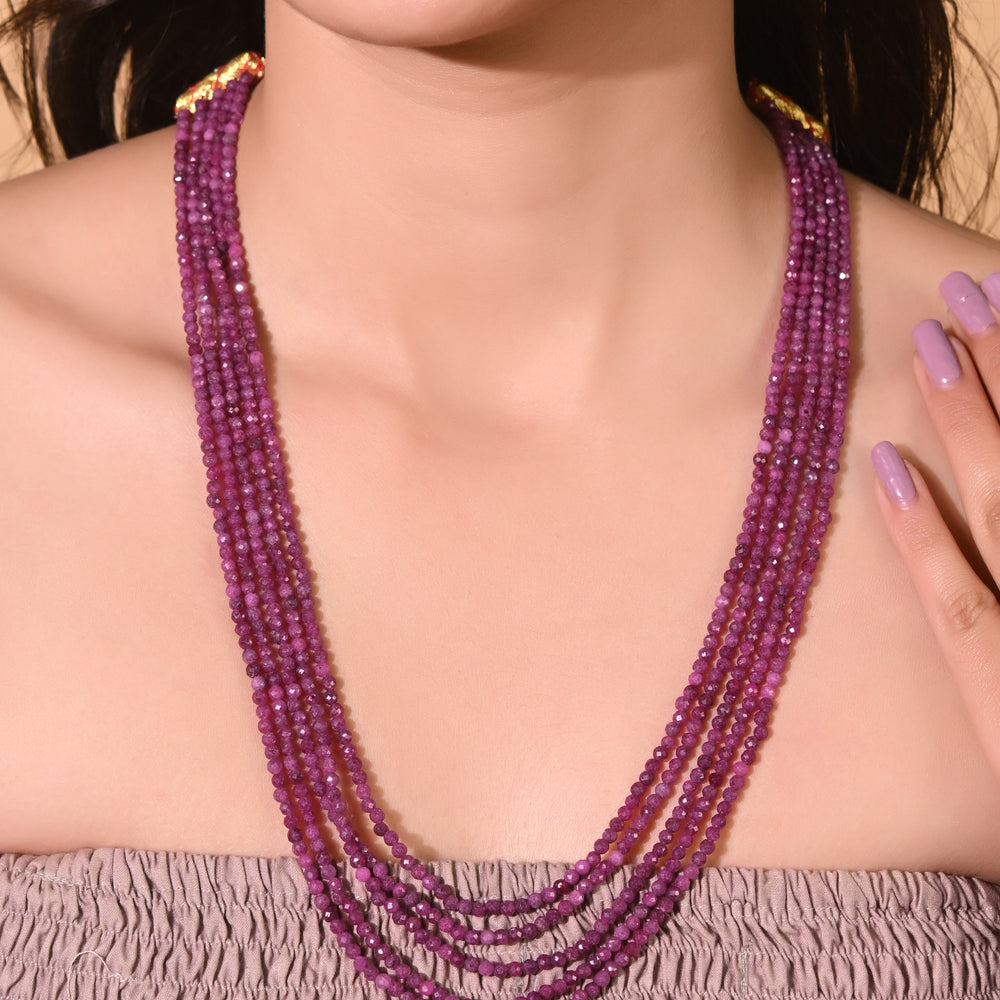 Natural Ruby Beaded Necklace (With Certificate)