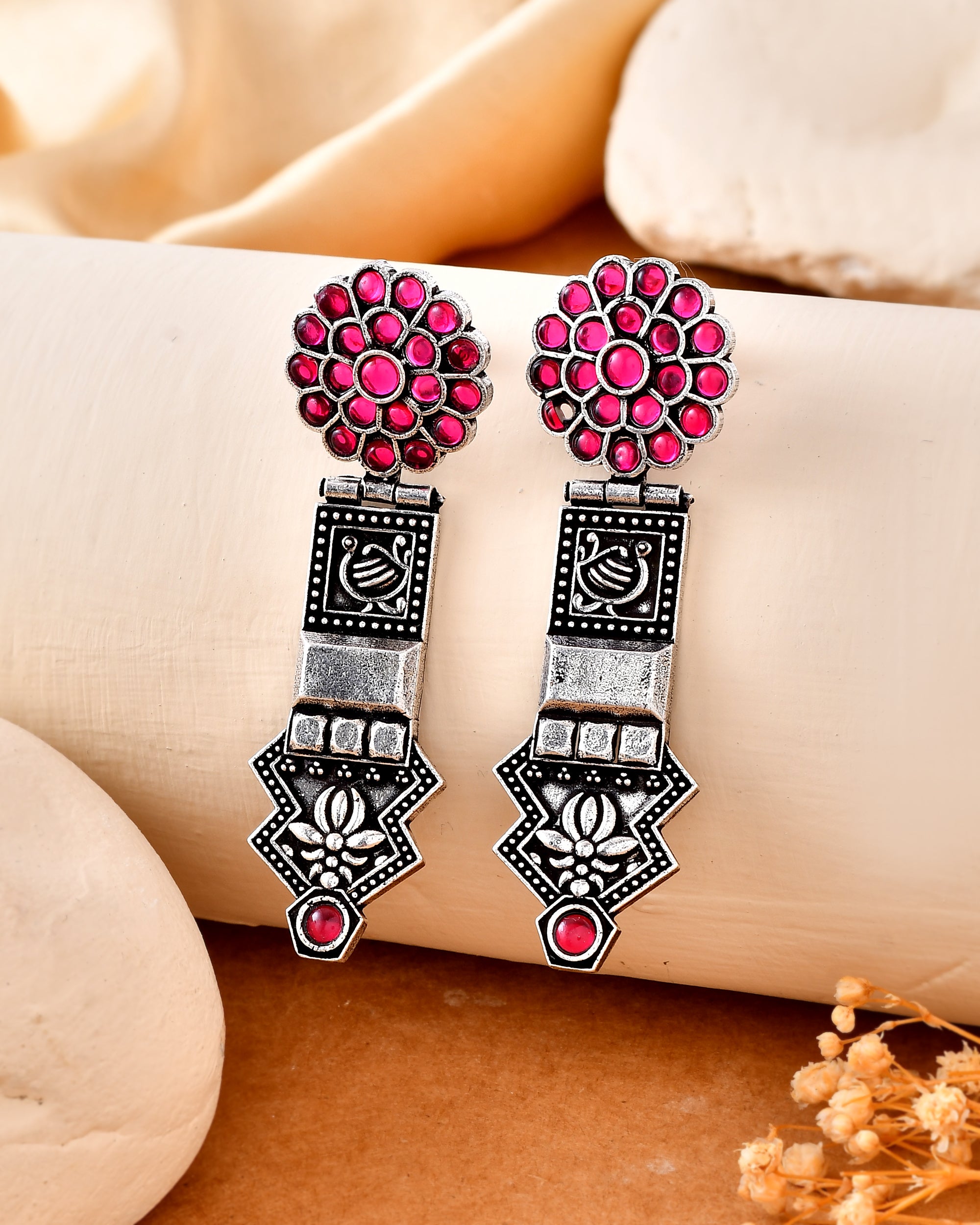 Rangilo Dandiya White Metal Earrings