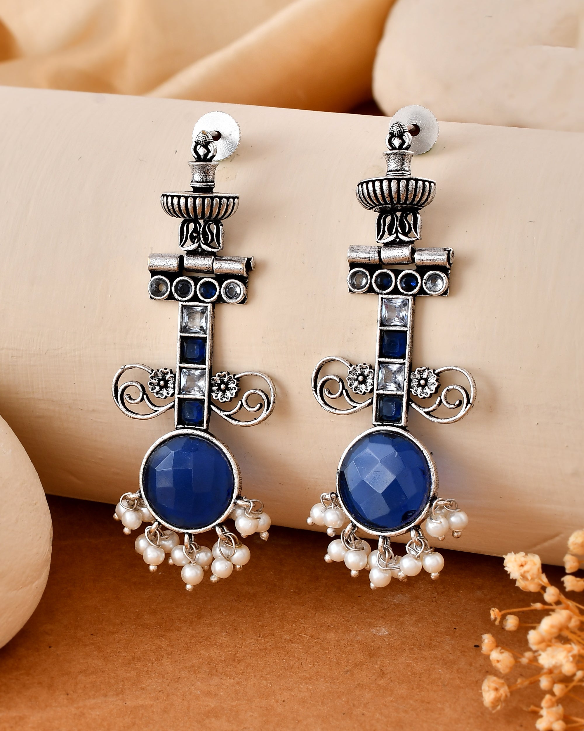 Neelam Raas Dandiya White Metal Earrings