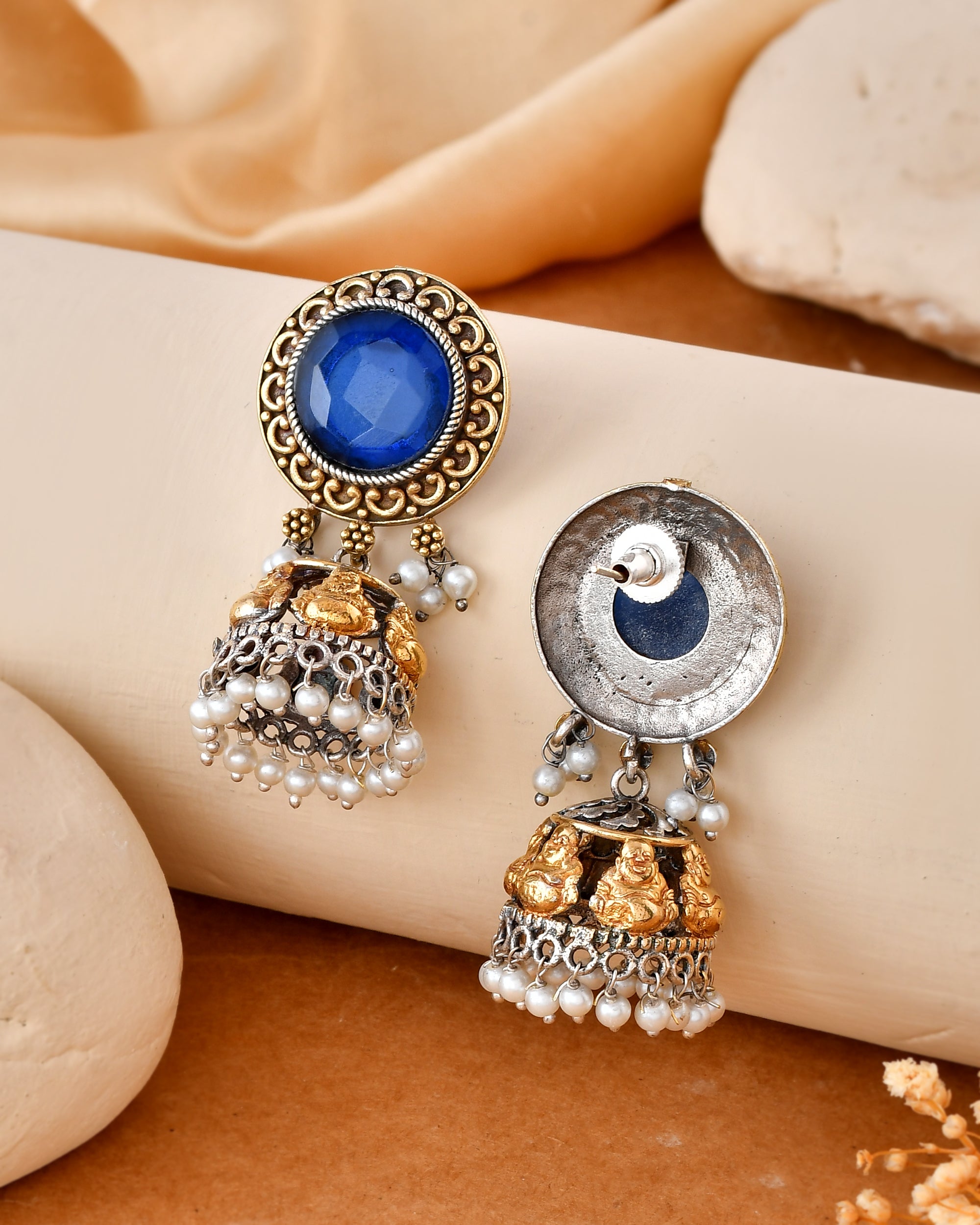 Neel Jhumka Dandiya White Metal Earrings