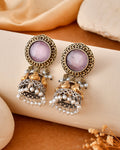 Pink Jhumka Dandiya White Metal Earrings