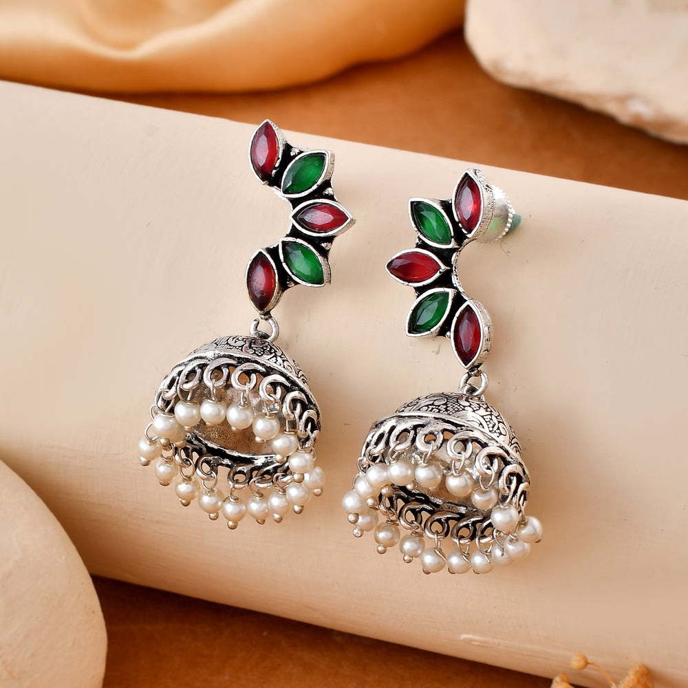 Rangili Jhumka Dandiya White Metal Earrings