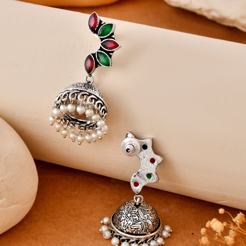 Rangili Jhumka Dandiya White Metal Earrings