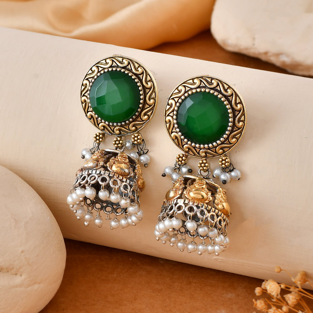 Green Stone Dandiya Jhumka Earrings