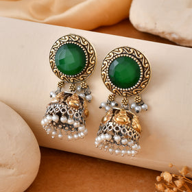 Green Stone Dandiya Jhumka Earrings