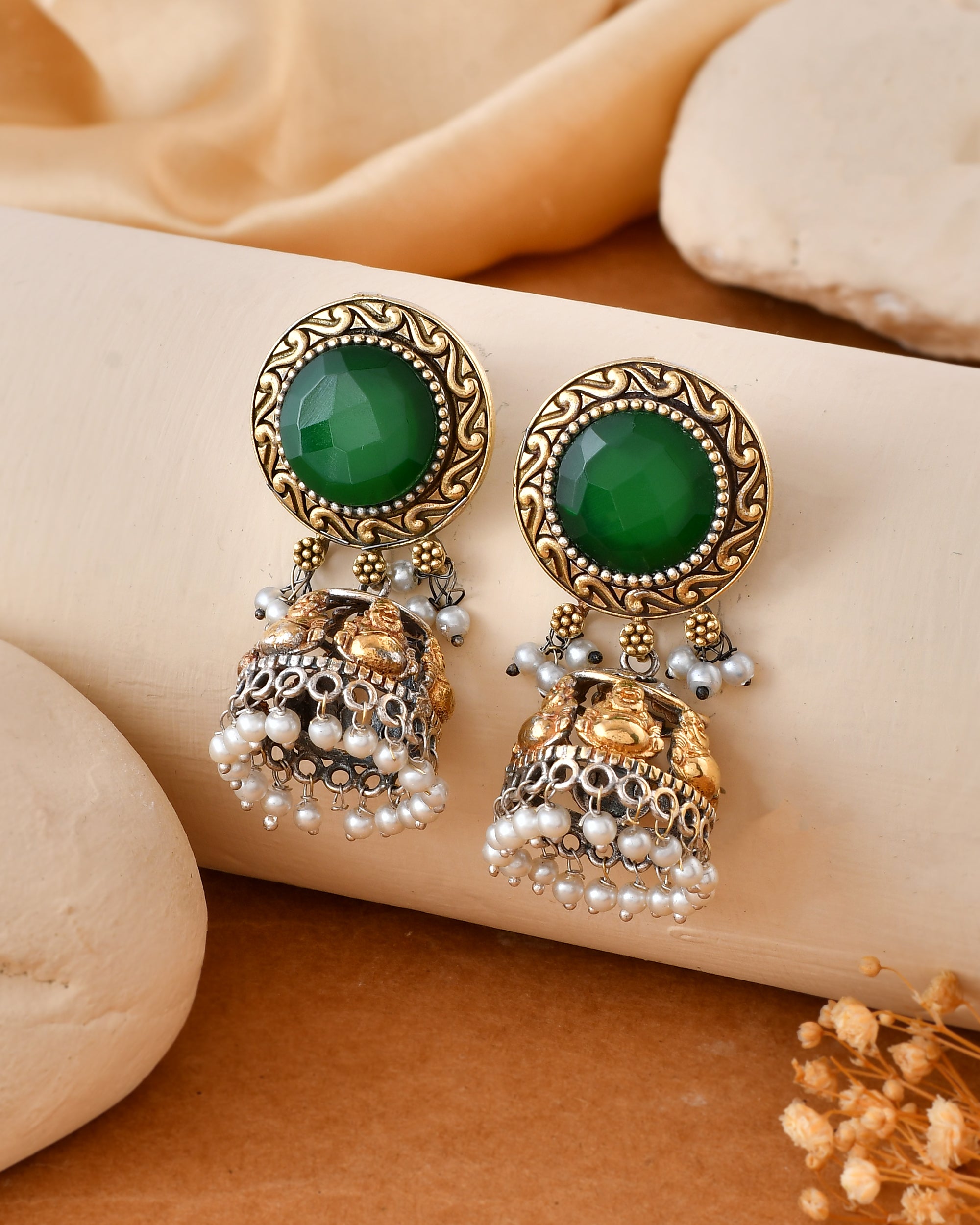 Green Stone Dandiya Jhumka Earrings