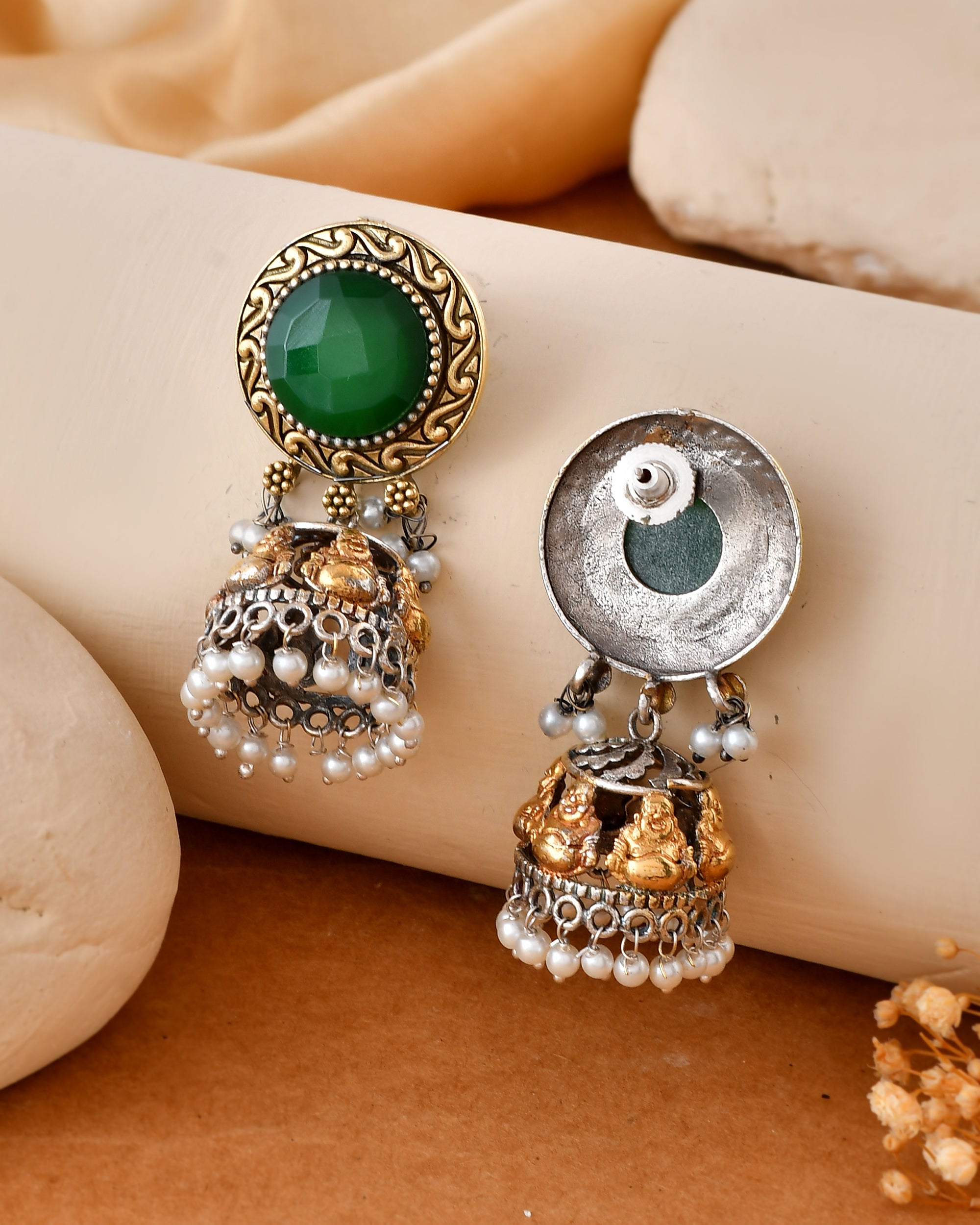 Green Stone Dandiya Jhumka Earrings