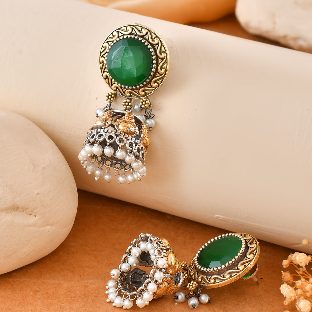 Green Stone Dandiya Jhumka Earrings