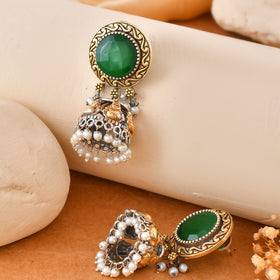 Green Stone Dandiya Jhumka Earrings