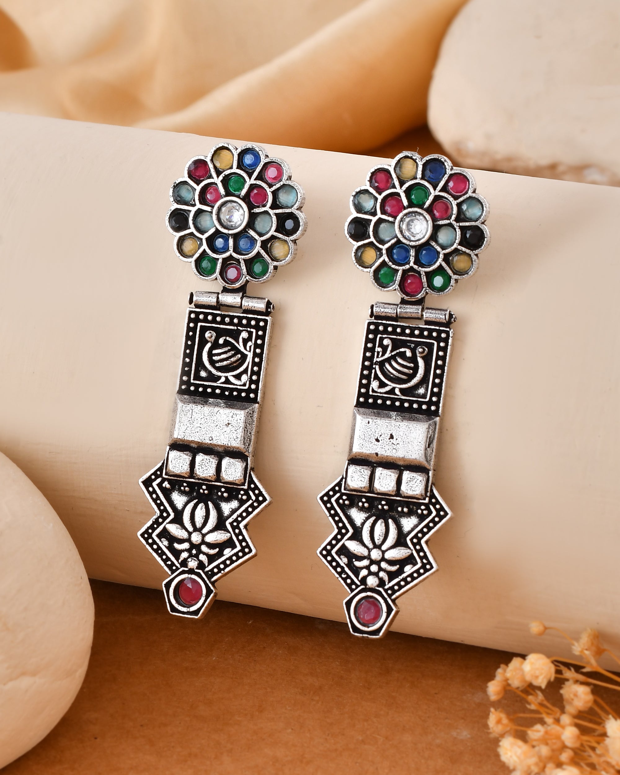 Vibrant Navratna Dandiya Earrings