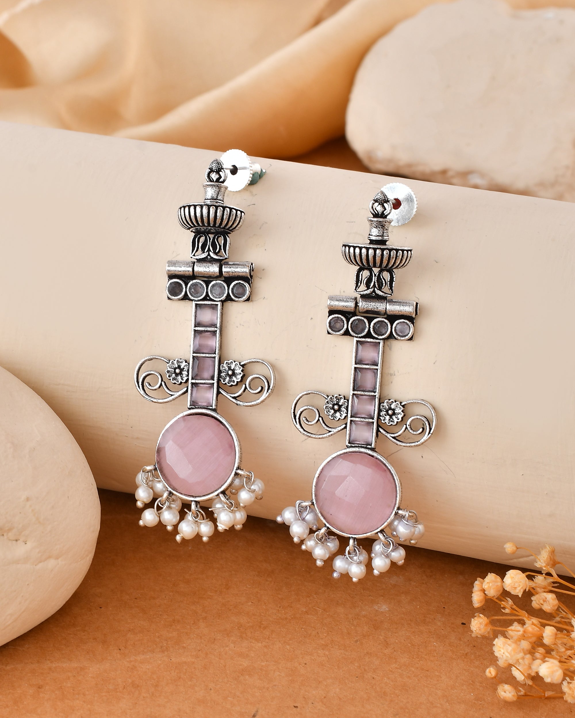 Blush Elegance Pink Dandiya Earrings