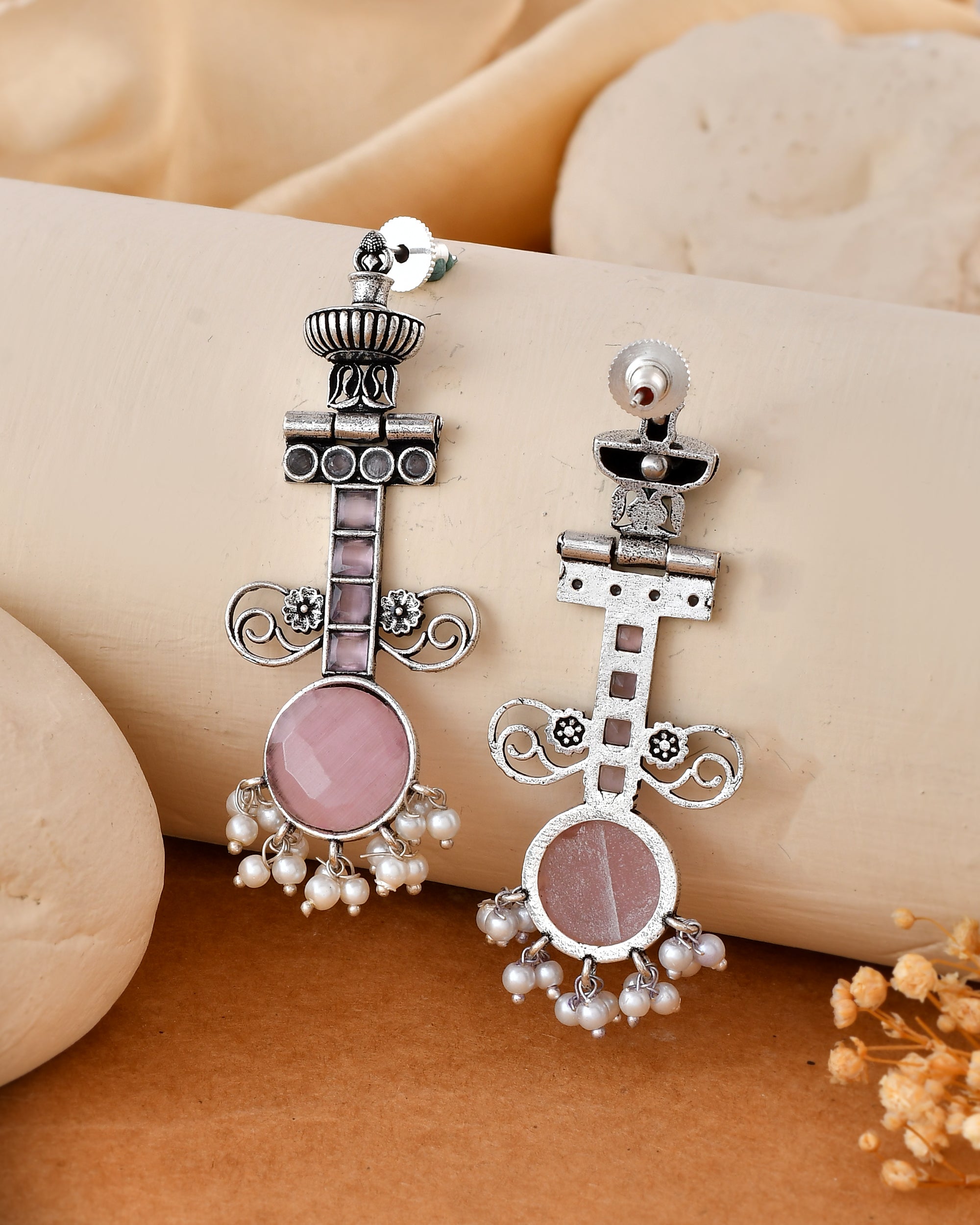 Blush Elegance Pink Dandiya Earrings