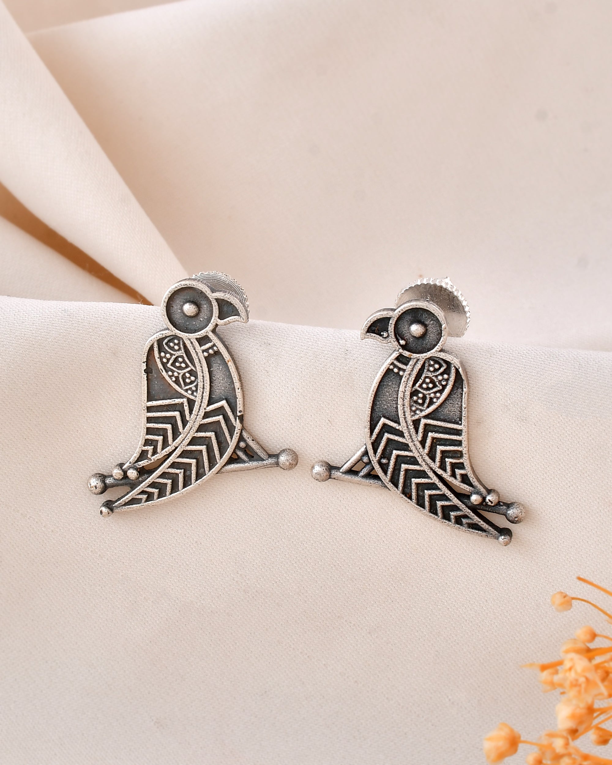 Tribal Parrot Dandiya Stud Earrings