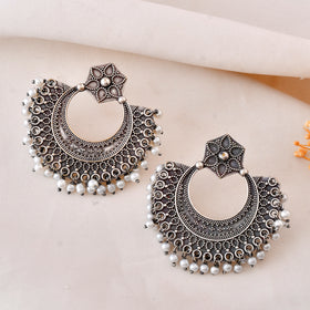 Pearl Crescent Dandiya Hoop Earrings
