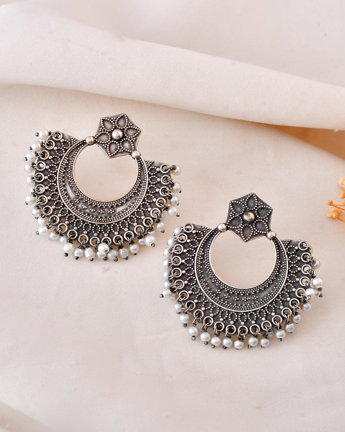 Pearl Crescent Dandiya Hoop Earrings