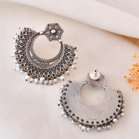 Pearl Crescent Dandiya Hoop Earrings