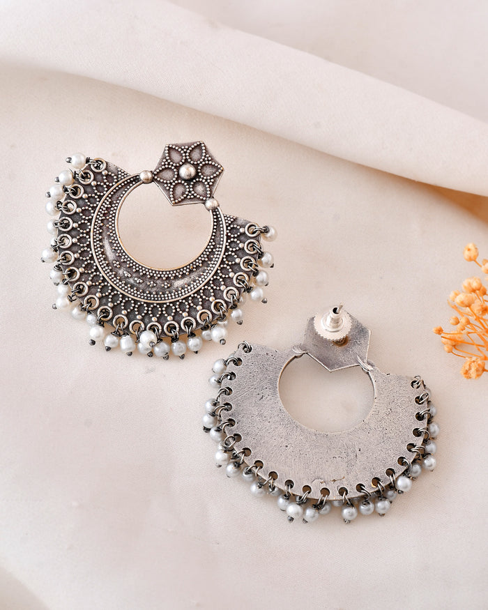 Pearl Crescent Dandiya Hoop Earrings