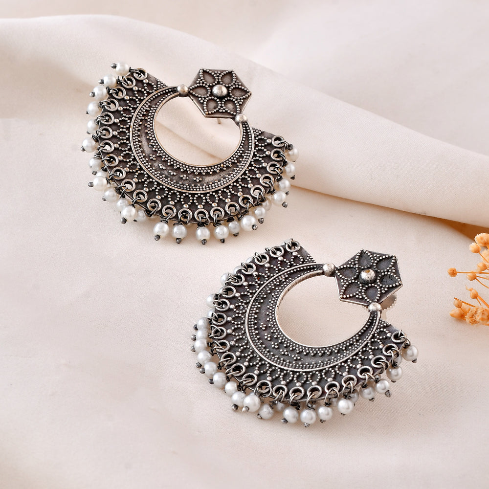 Pearl Crescent Dandiya Hoop Earrings
