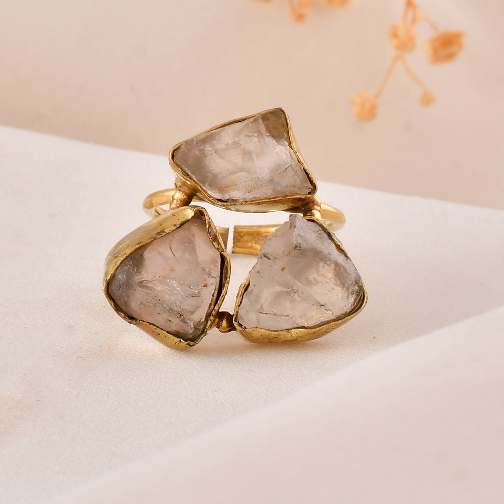 Rose Quartz Dandiya Statement Ring