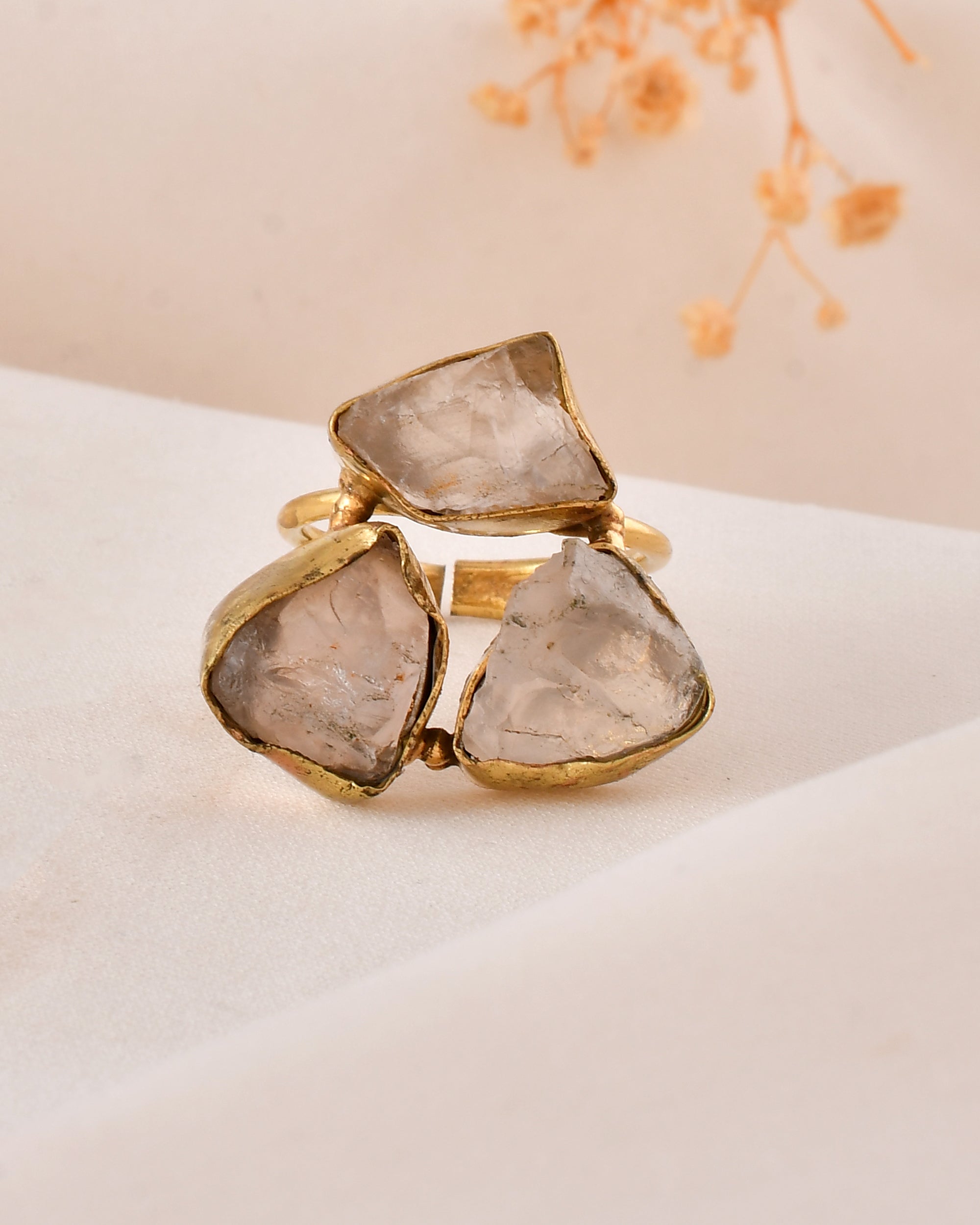Rose Quartz Dandiya Statement Ring
