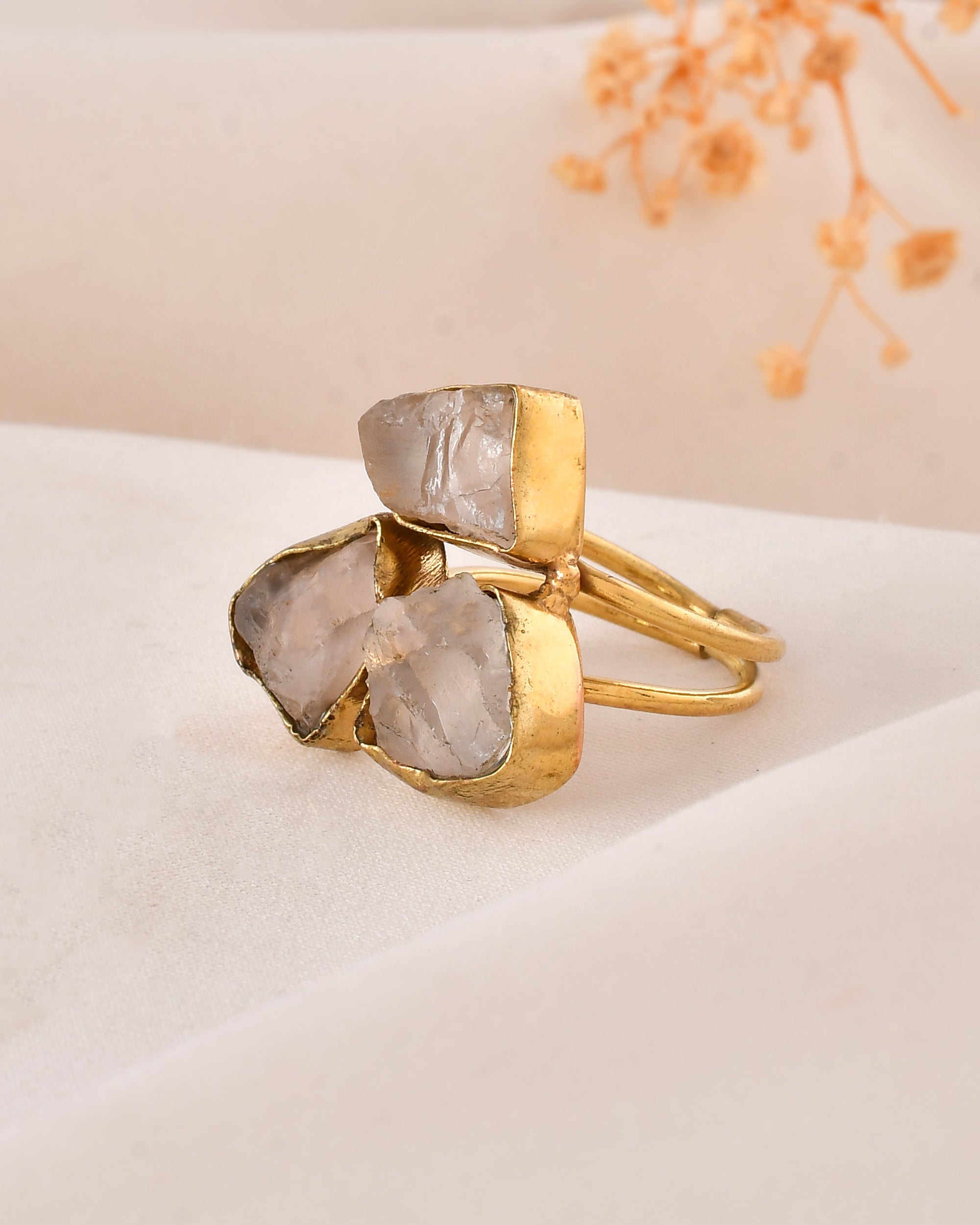 Rose Quartz Dandiya Statement Ring