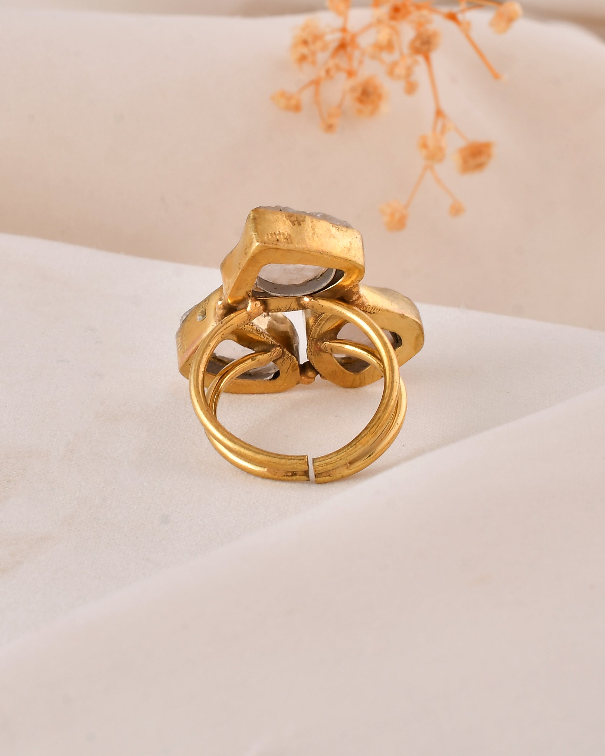 Rose Quartz Dandiya Statement Ring