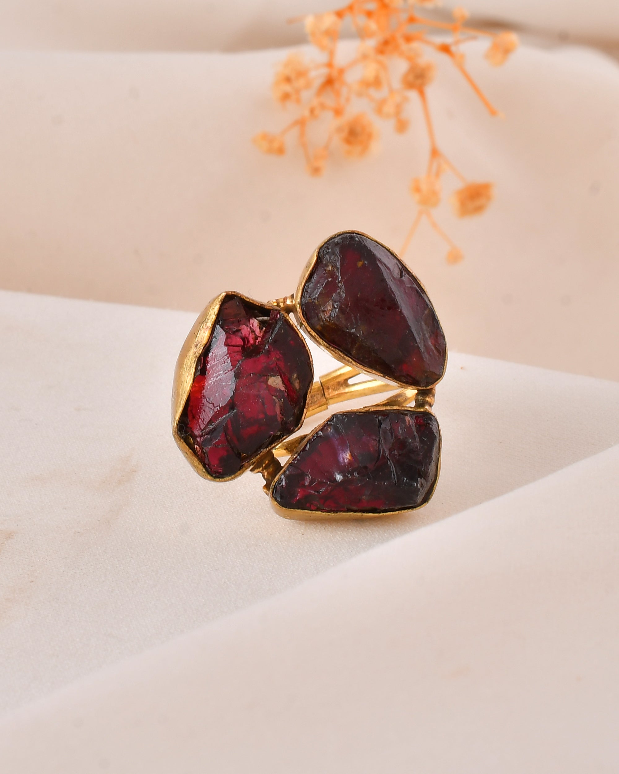 Crimson Garnet Dandiya Statement Ring