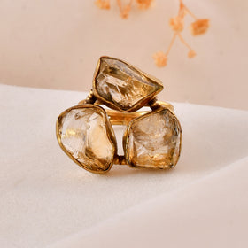 Golden Citrine Dandiya Statement Ring