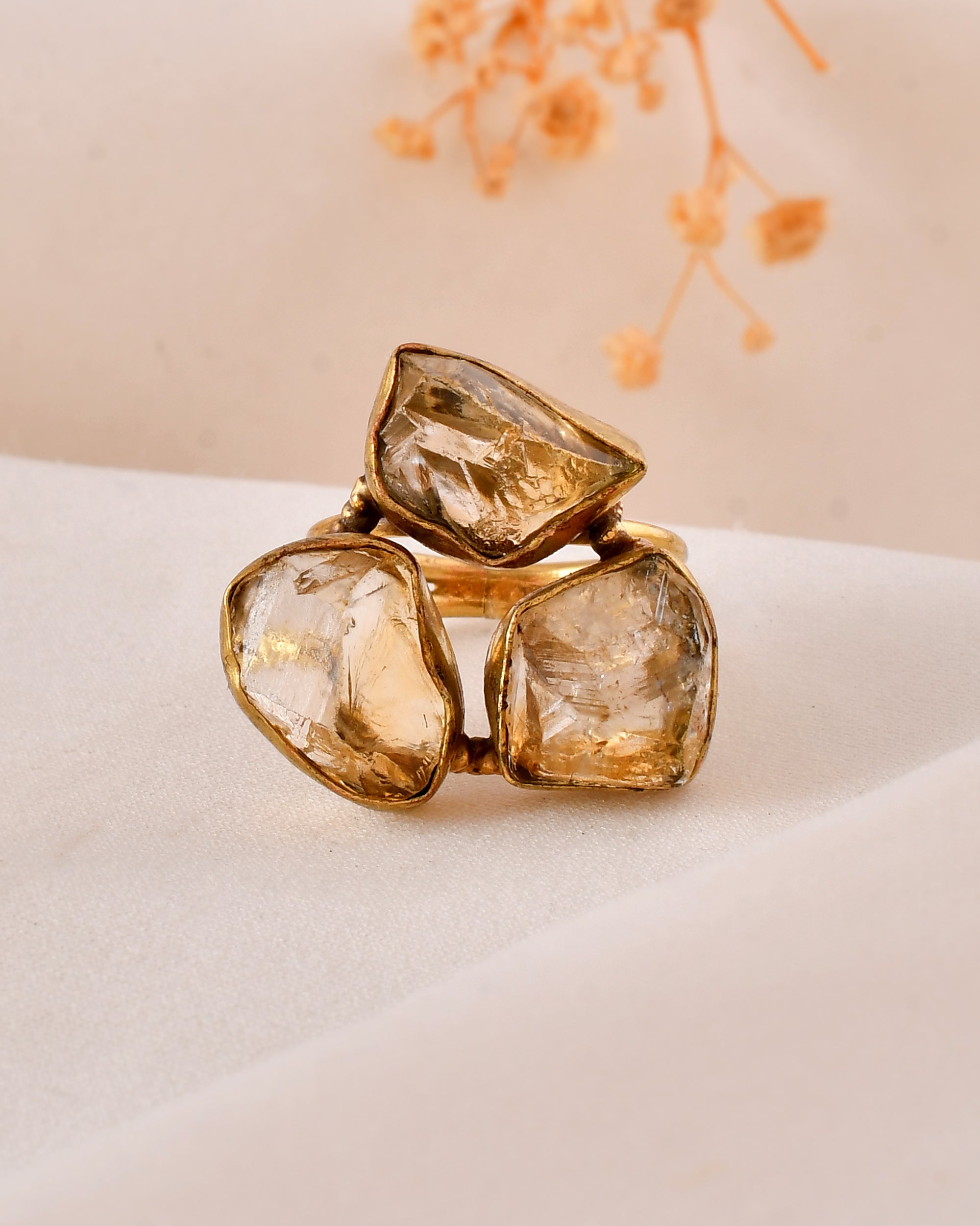 Golden Citrine Dandiya Statement Ring
