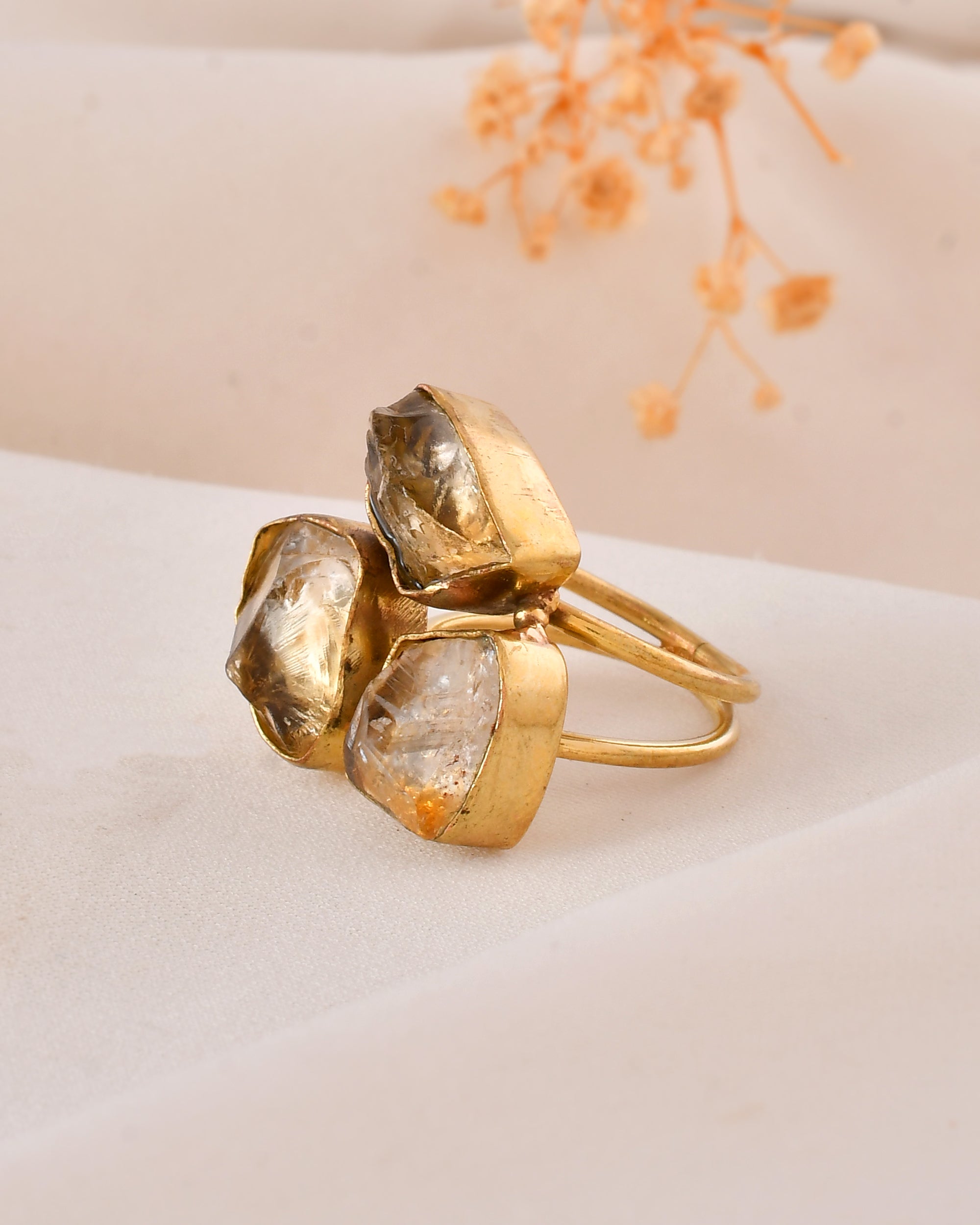 Golden Citrine Dandiya Statement Ring