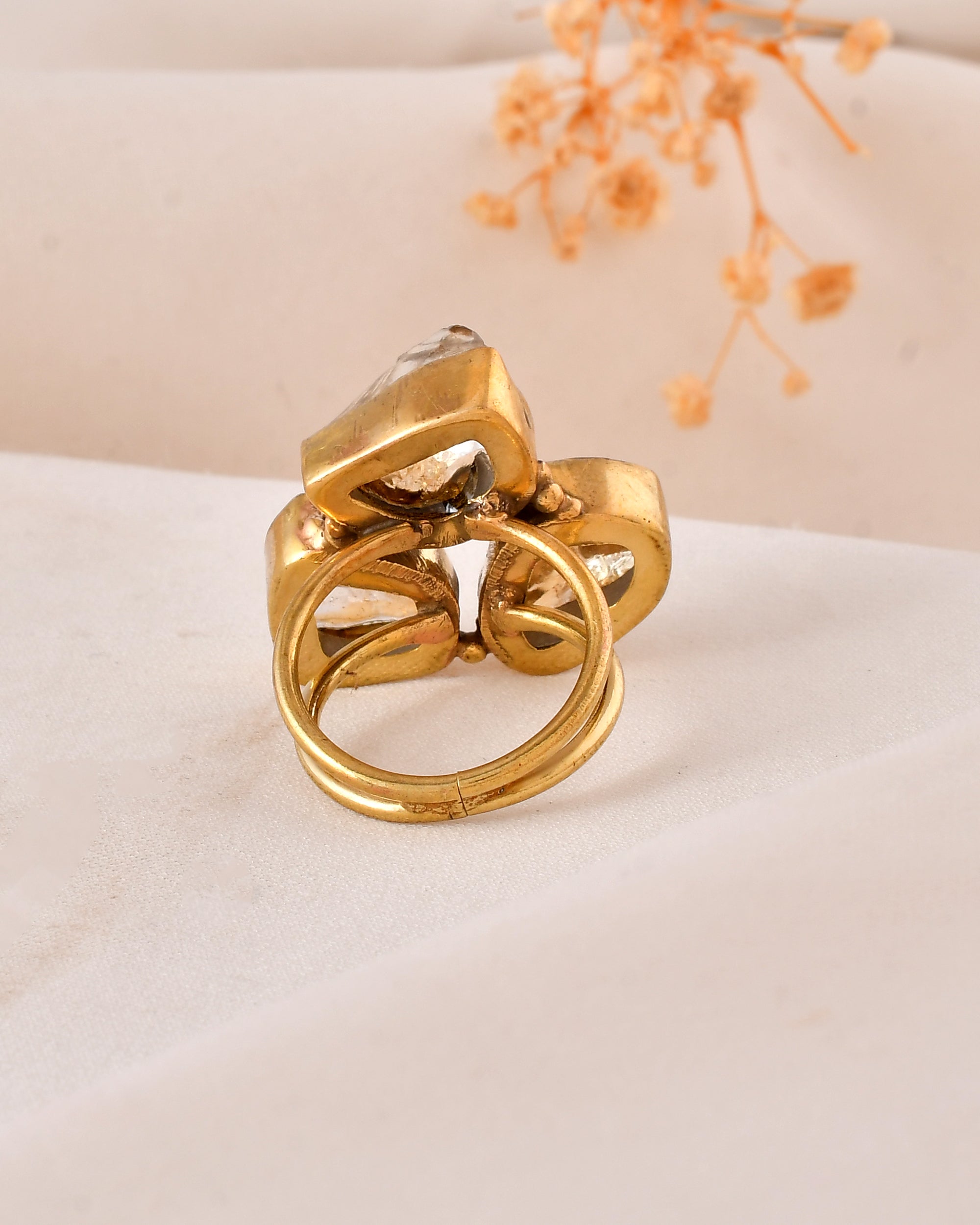 Golden Citrine Dandiya Statement Ring