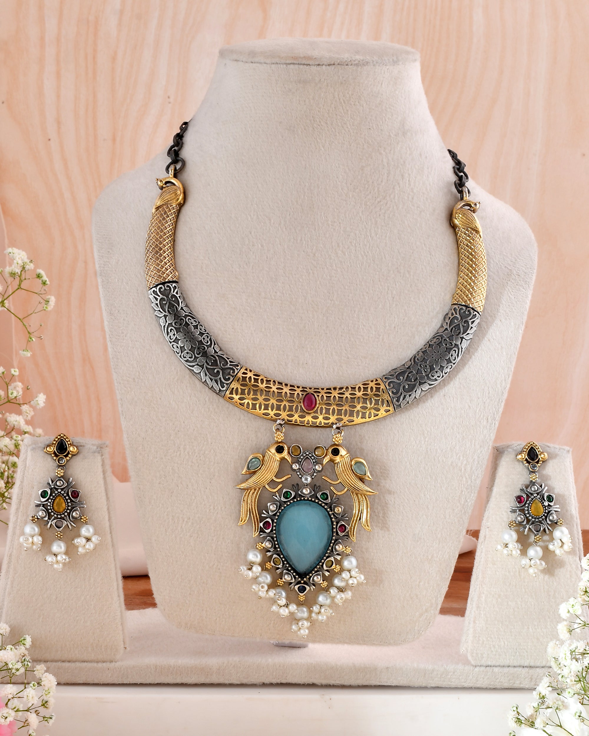 Peacock Aura Dandiya Necklace Set