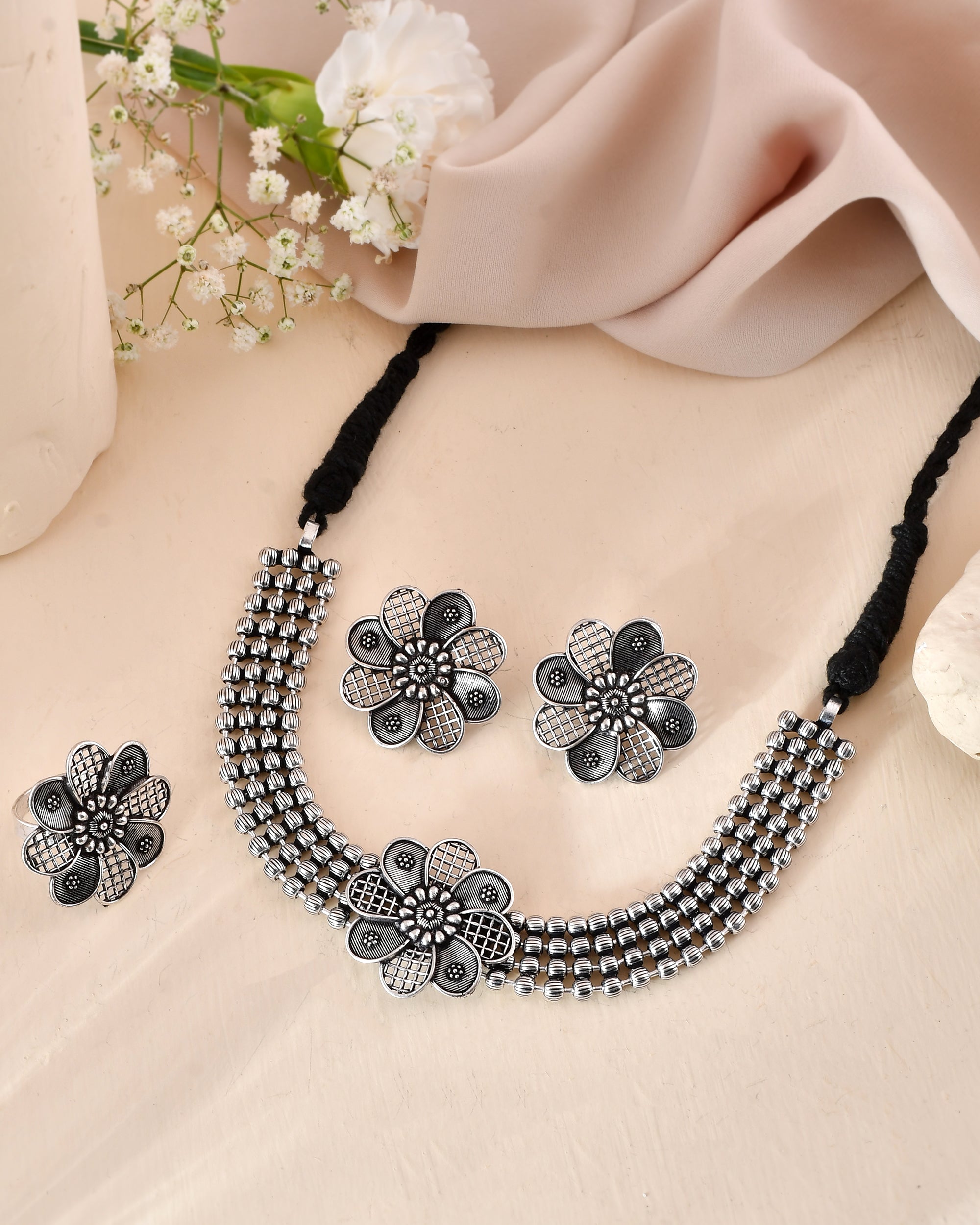 Kriti Petalwork Floral Necklace Set