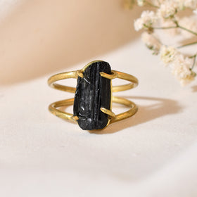 NATURAL BLACK TOURMALINE RAW RING 100% Natural Gemstone