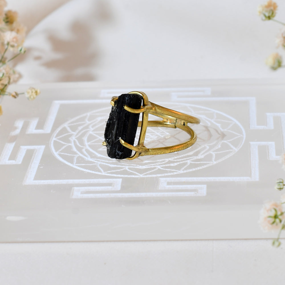 NATURAL BLACK TOURMALINE RAW RING 100% Natural Gemstone
