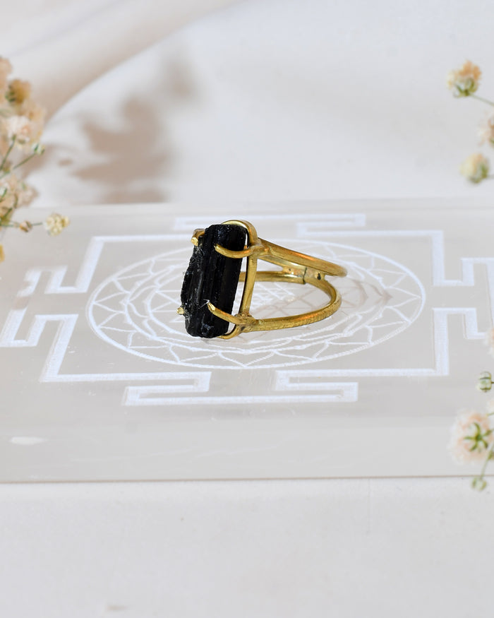 NATURAL BLACK TOURMALINE RAW RING 100% Natural Gemstone