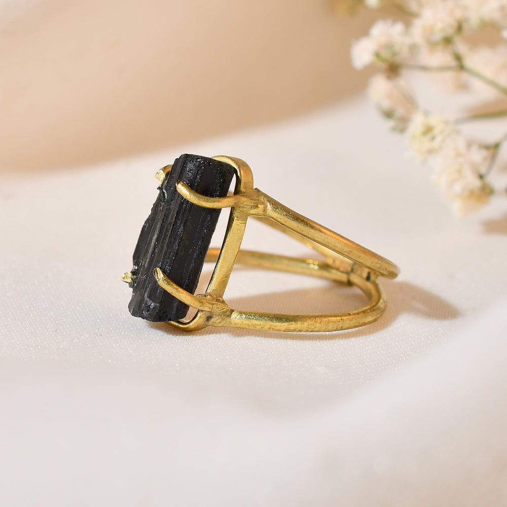 NATURAL BLACK TOURMALINE RAW RING 100% Natural Gemstone