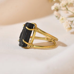 NATURAL BLACK TOURMALINE RAW RING 100% Natural Gemstone
