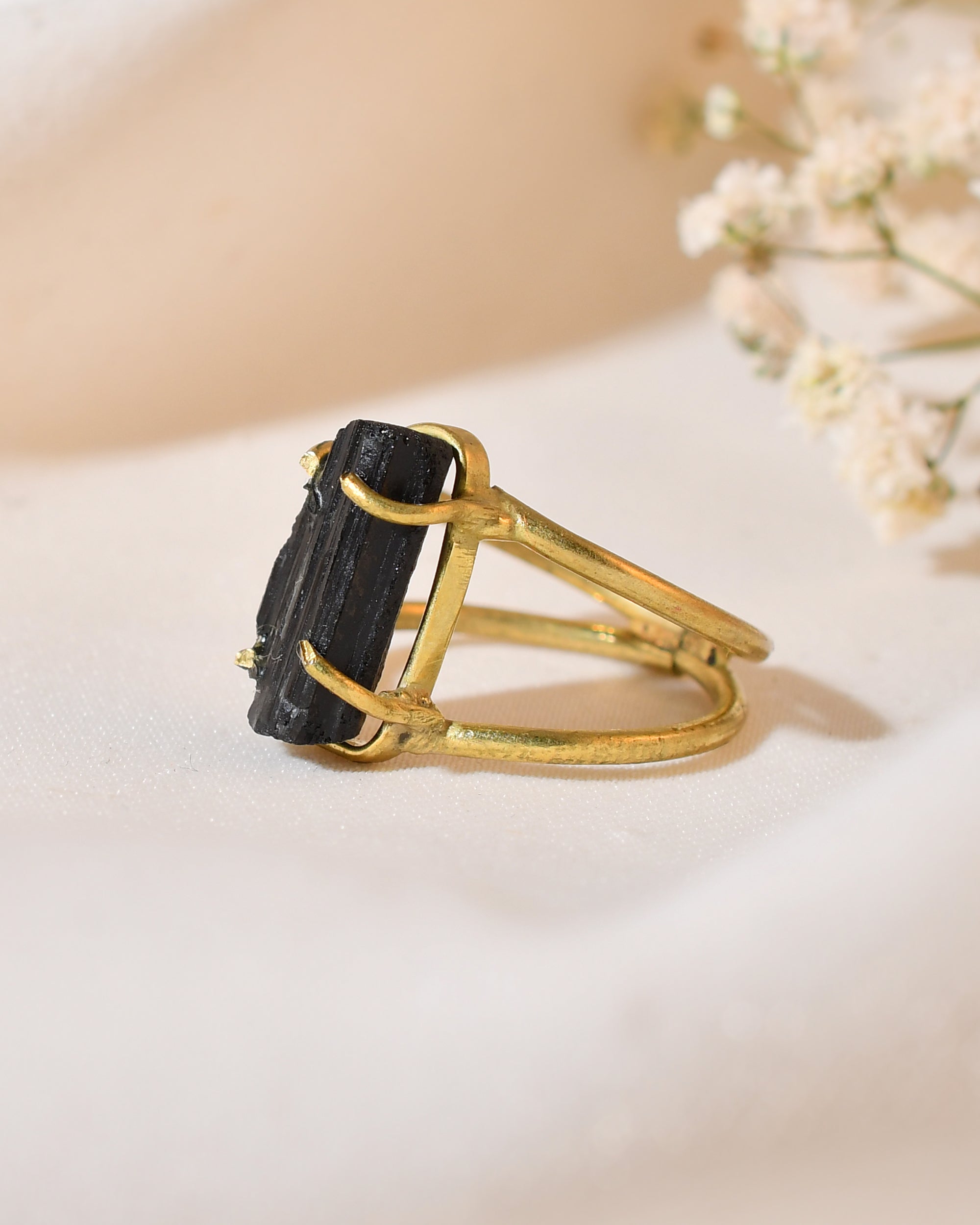 NATURAL BLACK TOURMALINE RAW RING 100% Natural Gemstone