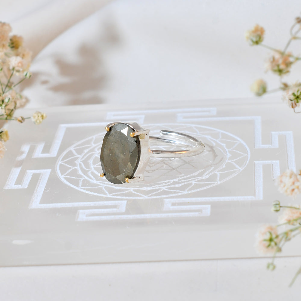 NATURAL PYRITE  FACITED RING 100% Natural Gemstone