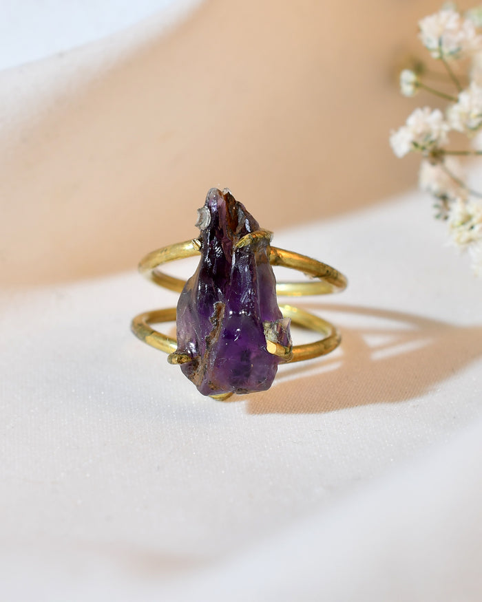 NATURAL AMETHYST RAW RING 100% Natural Gemstone