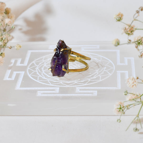 NATURAL AMETHYST RAW RING 100% Natural Gemstone